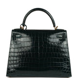 Pre-owned Hermes Kelly Sellier 28 Vert Cypres Shiny Niloticus Crocodile Gold Hardware