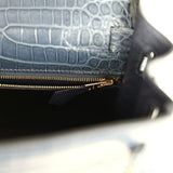 Hermes Kelly Retourne 28 Bleu Nuit Satin Matte Porosus Crocodile Gold Hardware