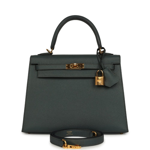 Pre-owned Hermes Kelly Sellier 25 Bleu Orage Epsom Gold Hardware