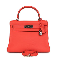 Pre-owned Hermes Kelly Retourne 28 Rose Texas Clemence Palladium Hardware