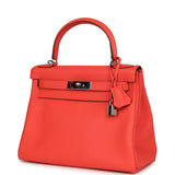 Pre-owned Hermes Kelly Retourne 28 Rose Texas Clemence Palladium Hardware