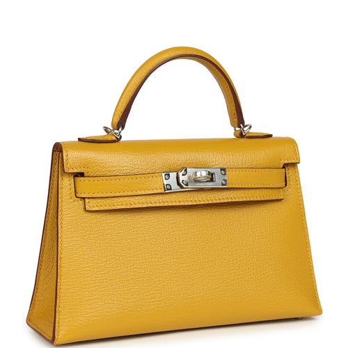 Hermes Kelly Sellier 20 Jaune Ambre Verso Chèvre Mysore Palladium Hardware