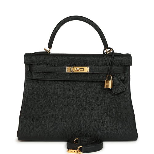 Hermes Kelly Retourne 32 Black Togo Gold Hardware