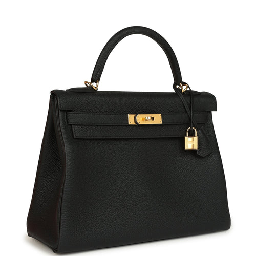 Hermes Kelly Retourne 32 Black Togo Gold Hardware