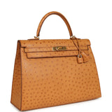 Pre-owned Hermes Kelly Sellier 35 Cognac Ostrich Gold Hardware