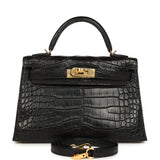Pre-owned Hermes Kelly Sellier 20 Black Matte Alligator Gold Hardware