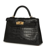 Pre-owned Hermes Kelly Sellier 20 Black Matte Alligator Gold Hardware