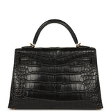 Pre-owned Hermes Kelly Sellier 20 Black Matte Alligator Gold Hardware