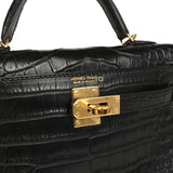 Pre-owned Hermes Kelly Sellier 20 Black Matte Alligator Gold Hardware