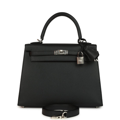 Hermes Kelly Sellier 25 Black Epsom Palladium Hardware