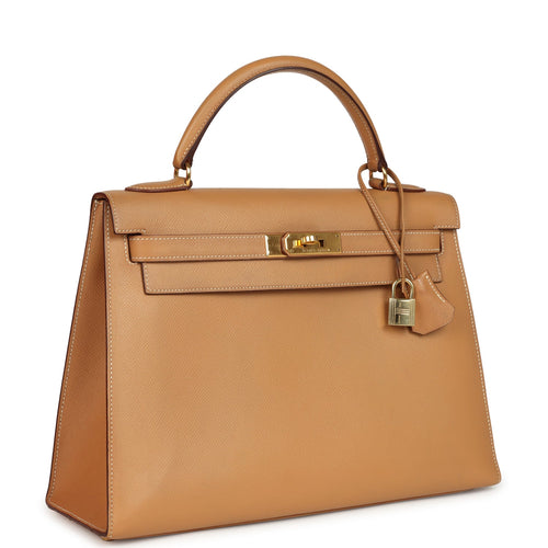 Vintage Hermes Sellier Kelly 32 Naturel Courchevel Gold Hardware
