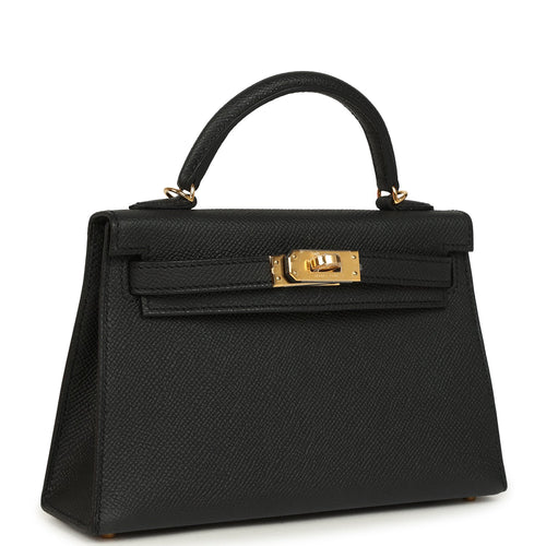 Hermes Kelly Sellier 20 Black Epsom Gold Hardware