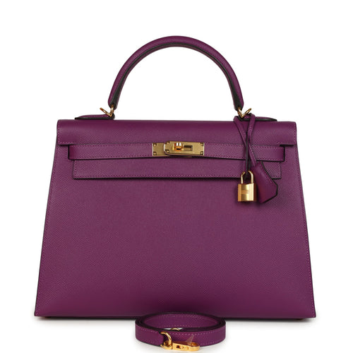 Pre-owned Hermes Kelly Sellier 32 Anemone Epsom Gold Hardware