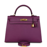 Pre-owned Hermes Kelly Sellier 32 Anemone Epsom Gold Hardware