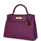 Pre-owned Hermes Kelly Sellier 32 Anemone Epsom Gold Hardware