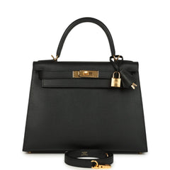 Hermes Kelly Sellier 28 Black Epsom Gold Hardware