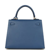 Hermes Kelly Sellier 25 Bleu Tie Madame Permabrass Hardware