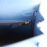 Hermes Kelly Sellier 25 Bleu Tie Madame Permabrass Hardware