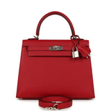 Hermes Kelly Sellier 25 Rouge Piment Verso Madame Palladium Hardware