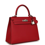 Hermes Kelly Sellier 25 Rouge Piment Verso Madame Palladium Hardware