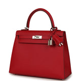 Hermes Kelly Sellier 25 Rouge Piment Verso Madame Palladium Hardware