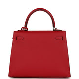 Hermes Kelly Sellier 25 Rouge Piment Verso Madame Palladium Hardware