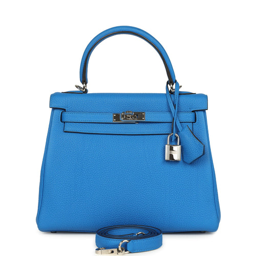 Pre-owned Hermes Kelly Retourne 25 Bleu France Togo Palladium Hardware
