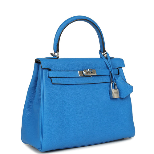 Pre-owned Hermes Kelly Retourne 25 Bleu France Togo Palladium Hardware
