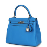 Pre-owned Hermes Kelly Retourne 25 Bleu France Togo Palladium Hardware