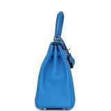 Pre-owned Hermes Kelly Retourne 25 Bleu France Togo Palladium Hardware