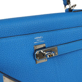 Pre-owned Hermes Kelly Retourne 25 Bleu France Togo Palladium Hardware
