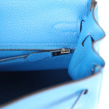 Pre-owned Hermes Kelly Retourne 25 Bleu France Togo Palladium Hardware