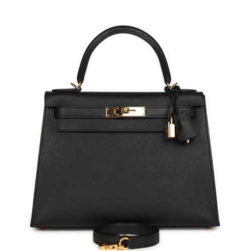 Pre-owned Hermes Kelly Sellier 28 Black Epsom Gold Hardware