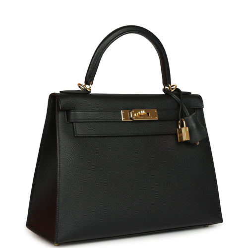 Pre-owned Hermes Kelly Sellier 28 Black Epsom Gold Hardware