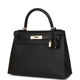 Pre-owned Hermes Kelly Sellier 28 Black Epsom Gold Hardware
