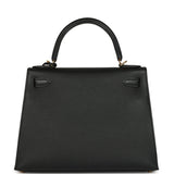 Pre-owned Hermes Kelly Sellier 28 Black Epsom Gold Hardware