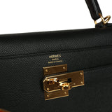 Pre-owned Hermes Kelly Sellier 28 Black Epsom Gold Hardware