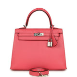 Pre-owned Hermes Kelly Sellier 25 Rose Lipstick Chevre Mysore Palladium Hardware
