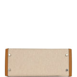 Pre-owned Hermes Kelly Sellier 28 Beige & Ecru Toile H Canvas and Sesame Swift Palladium Hardware