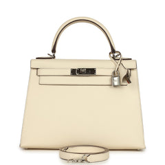 Pre-owned Hermes Kelly Sellier 28 Nata Epsom Palladium Hardware