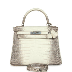 Pre-owned Hermes Kelly Retourne 28 Himalaya Matte Niloticus Crocodile Palladium Hardware