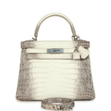 Pre-owned Hermes Kelly Retourne 28 Himalaya Matte Niloticus Crocodile Palladium Hardware