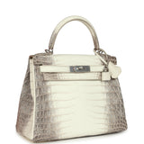 Pre-owned Hermes Kelly Retourne 28 Himalaya Matte Niloticus Crocodile Palladium Hardware