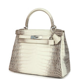 Pre-owned Hermes Kelly Retourne 28 Himalaya Matte Niloticus Crocodile Palladium Hardware