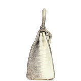 Pre-owned Hermes Kelly Retourne 28 Himalaya Matte Niloticus Crocodile Palladium Hardware