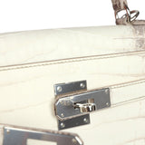 Pre-owned Hermes Kelly Retourne 28 Himalaya Matte Niloticus Crocodile Palladium Hardware