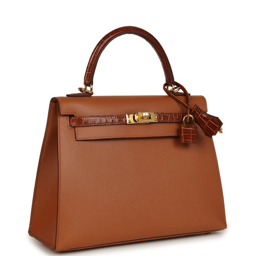 Hermes Kelly Sellier 25 Gold Madame and Miel Shiny Niloticus Crocodile Touch Gold Hardware
