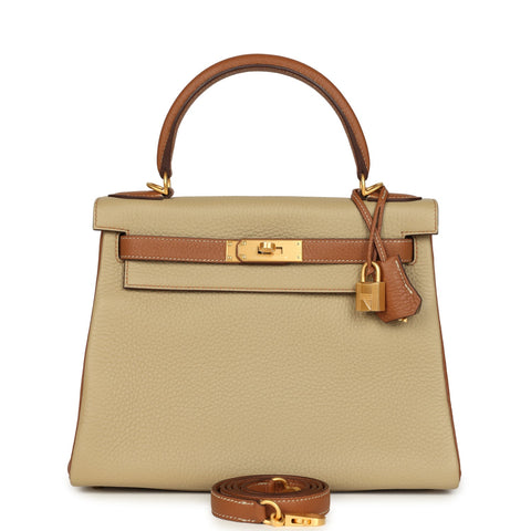 Hermes Special Order (HSS) Kelly Retourne 28 Gold and Trench Clemence Brushed Gold Hardware