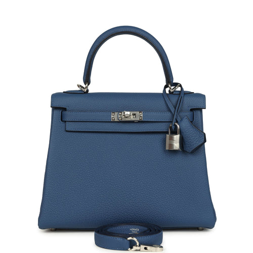 Hermes Kelly Retourne 25 Bleu Tie Togo Palladium Hardware