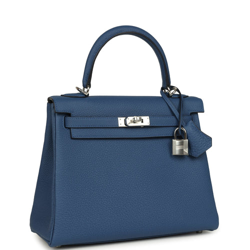Hermes Kelly Retourne 25 Bleu Tie Togo Palladium Hardware
